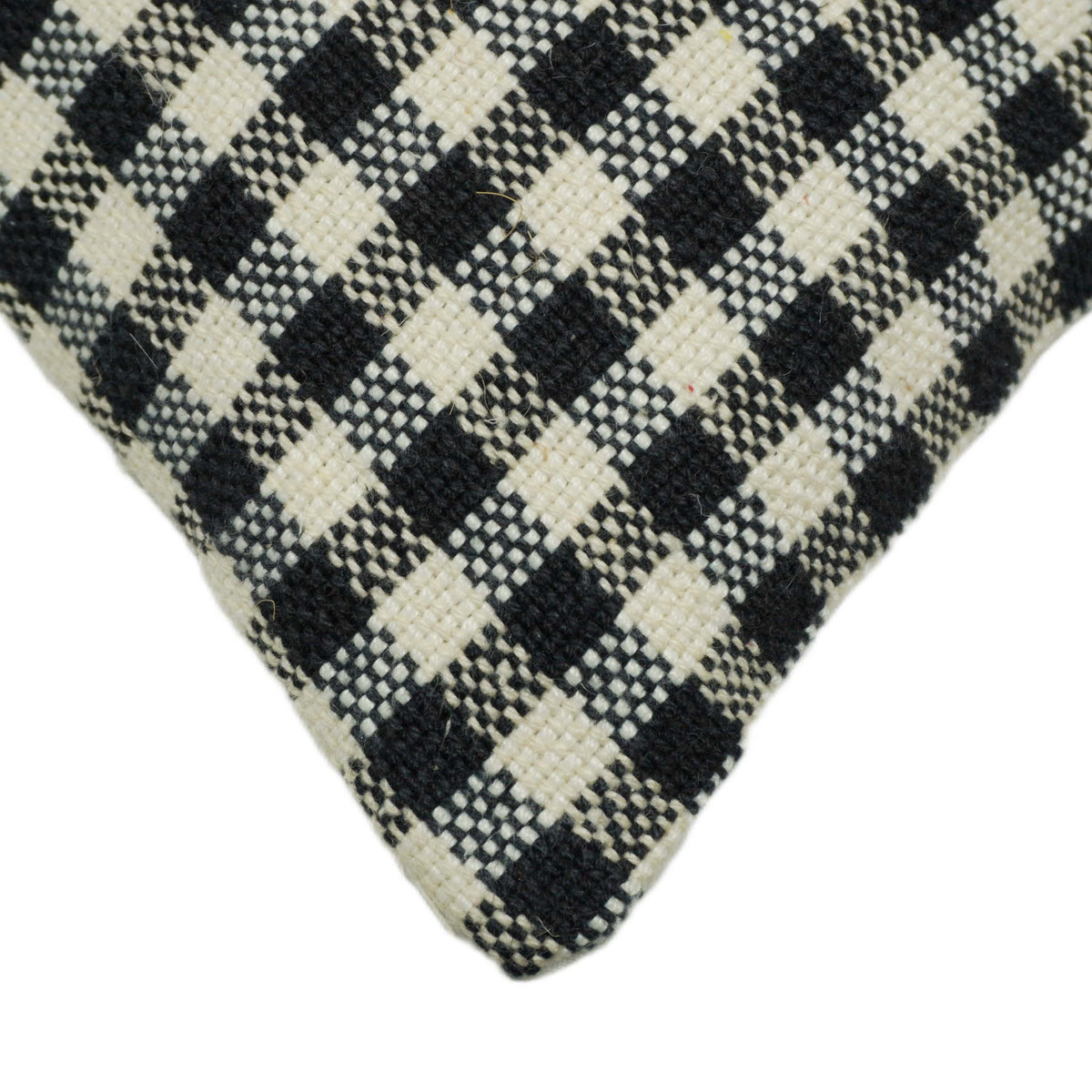 Handwoven Black & Cream Checkered Cotton Cushion Cover – 45 x 45 cm | Textured Woven Decorative Pillow Cover