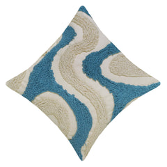 Hand Tufted Cotton Cushion Cover 45x45 cm | Abstract Wave Design | Blue & Ivory Decorative Throw Pillow Cover | Hidden Zipper | Modern Boho Home Décor