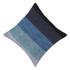 Handwoven Cotton Cushion Cover 45x45 cm – Blue & Black Striped Textured Cushion Cover