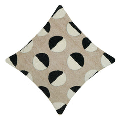Handwoven Jacquard Cushion Cover 45x45 cm – Abstract Geometric Circle Design in Beige, Ivory & Black