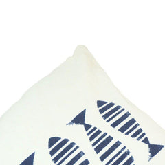 Nautical Fish Print Cotton Cushion Cover – Blue Striped Marine Design | 45 x 45 cm