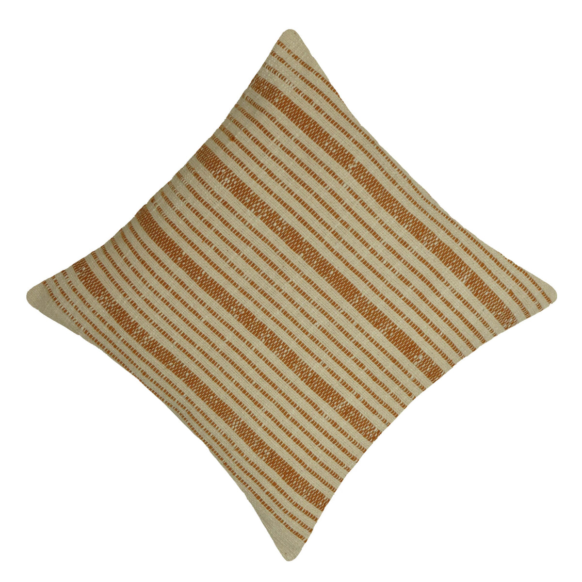Handwoven Cotton Cushion Cover 45x45 cm | Beige & Mustard Striped Woven Throw Pillow Cover | Boho Farmhouse Decorative Cushion Cover | Hidden Zip | 100% Cotton