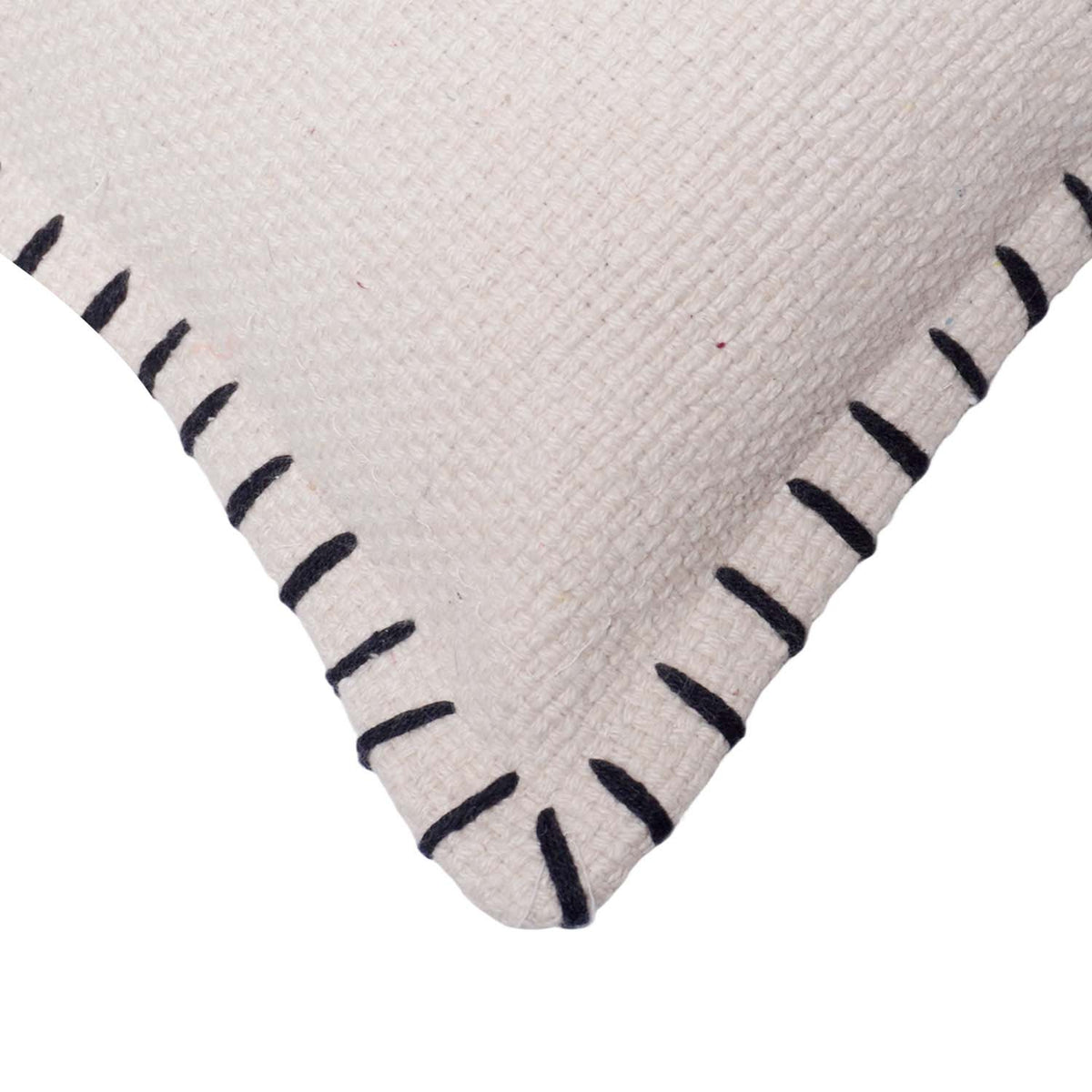 Hand Embroidered Cotton Cushion Cover 45x45 cm – Ivory Textured Throw Pillow Cover with Black Blanket Stitch Border | Modern Minimalist Home Décor - Bulk manufacturer & supplier from Panipat, India