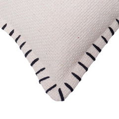 Hand Embroidered Cotton Cushion Cover 45x45 cm – Ivory Textured Throw Pillow Cover with Black Blanket Stitch Border | Modern Minimalist Home Décor