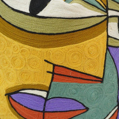 Abstract Face Embroidered Cushion Cover – Modern Artistic Cotton Pillow Cover 45x45 cm