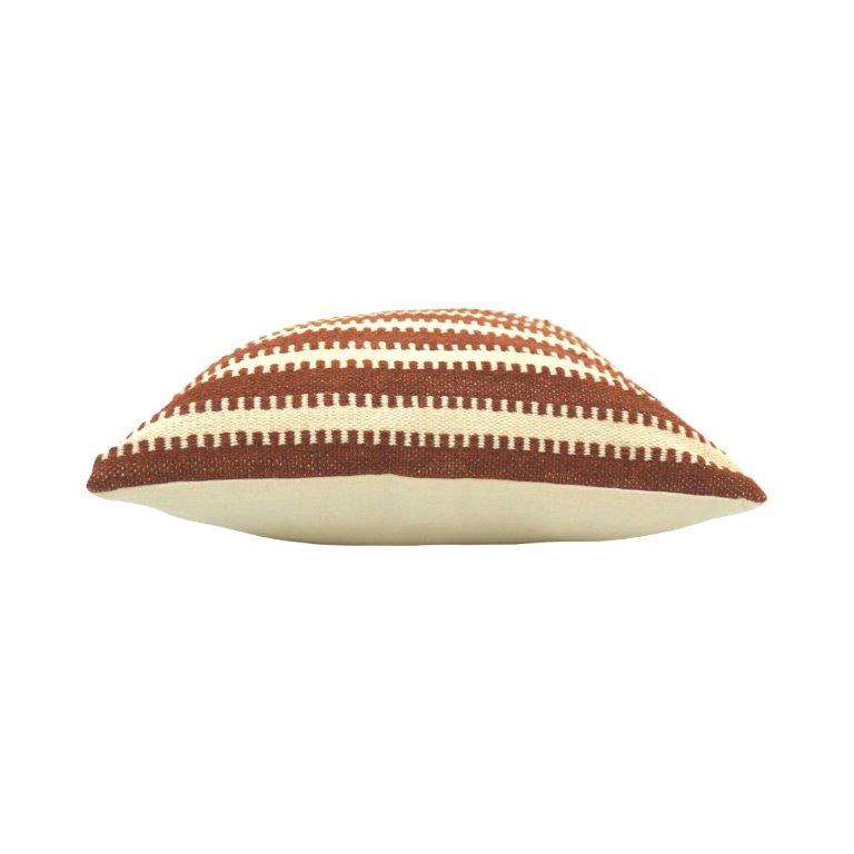 Handwoven Striped Cotton Cushion Cover | Rust & Ivory Boho Pillow Cover | 45x45 cm Decorative Cushion - Bulk manufacturer & supplier from Panipat, India