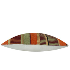 Rustic multicolor striped handwoven cotton lumbar cushion cover 35x50 cm