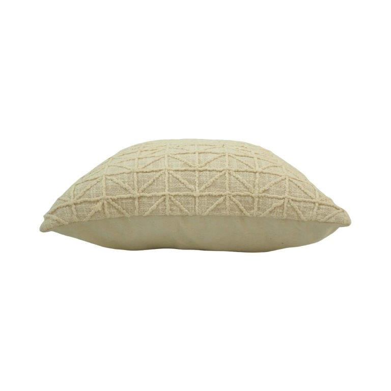 Geometric Embroidered Cotton Cushion Cover – Beige Textured Throw Pillow Cover 45x45 cm - Bulk manufacturer & supplier from Panipat, India