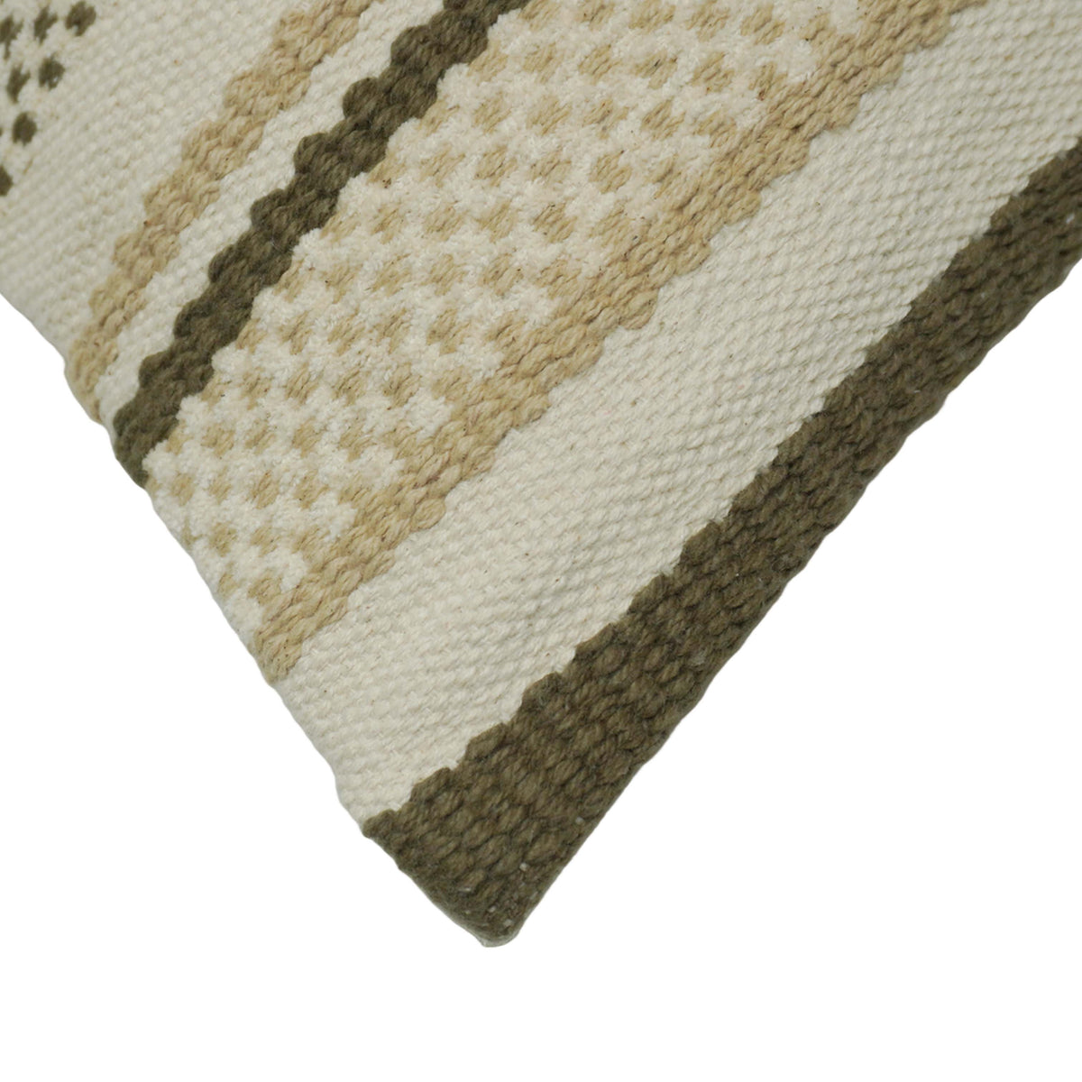 Handwoven Cotton Cushion Cover 45x45 cm – Textured Striped Boho Design in Beige & Olive