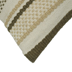 Handwoven Cotton Cushion Cover 45x45 cm – Textured Striped Boho Design in Beige & Olive