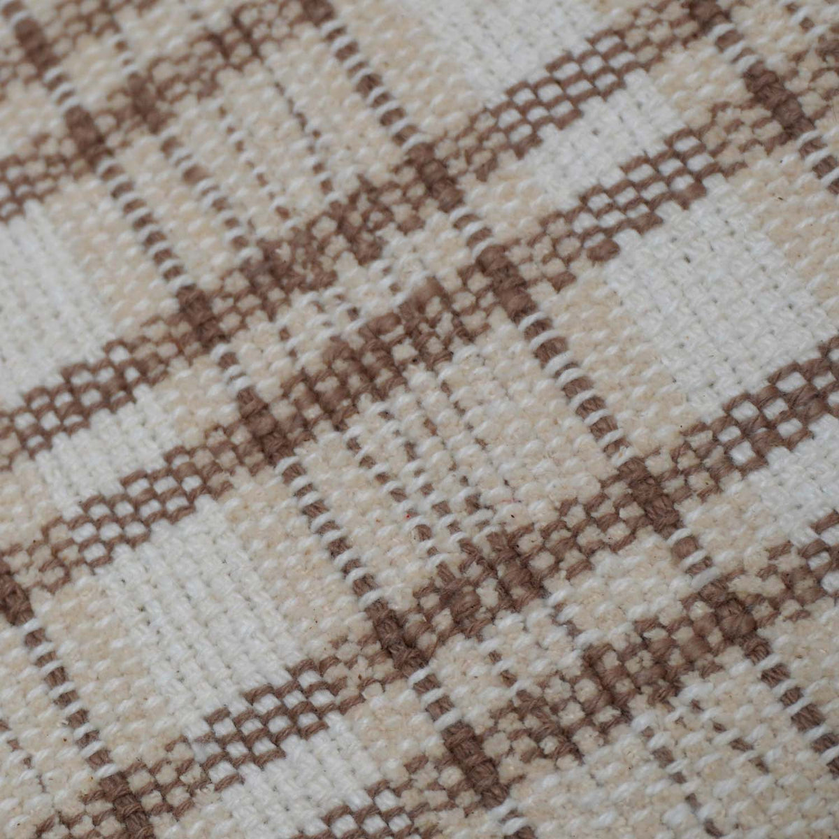 Handwoven Cotton Plaid Cushion Cover 45x45 cm | Beige & Ivory Check Pattern | Woven Decorative Throw Pillow Cover with Concealed Zip - Bulk manufacturer & supplier from Panipat, India