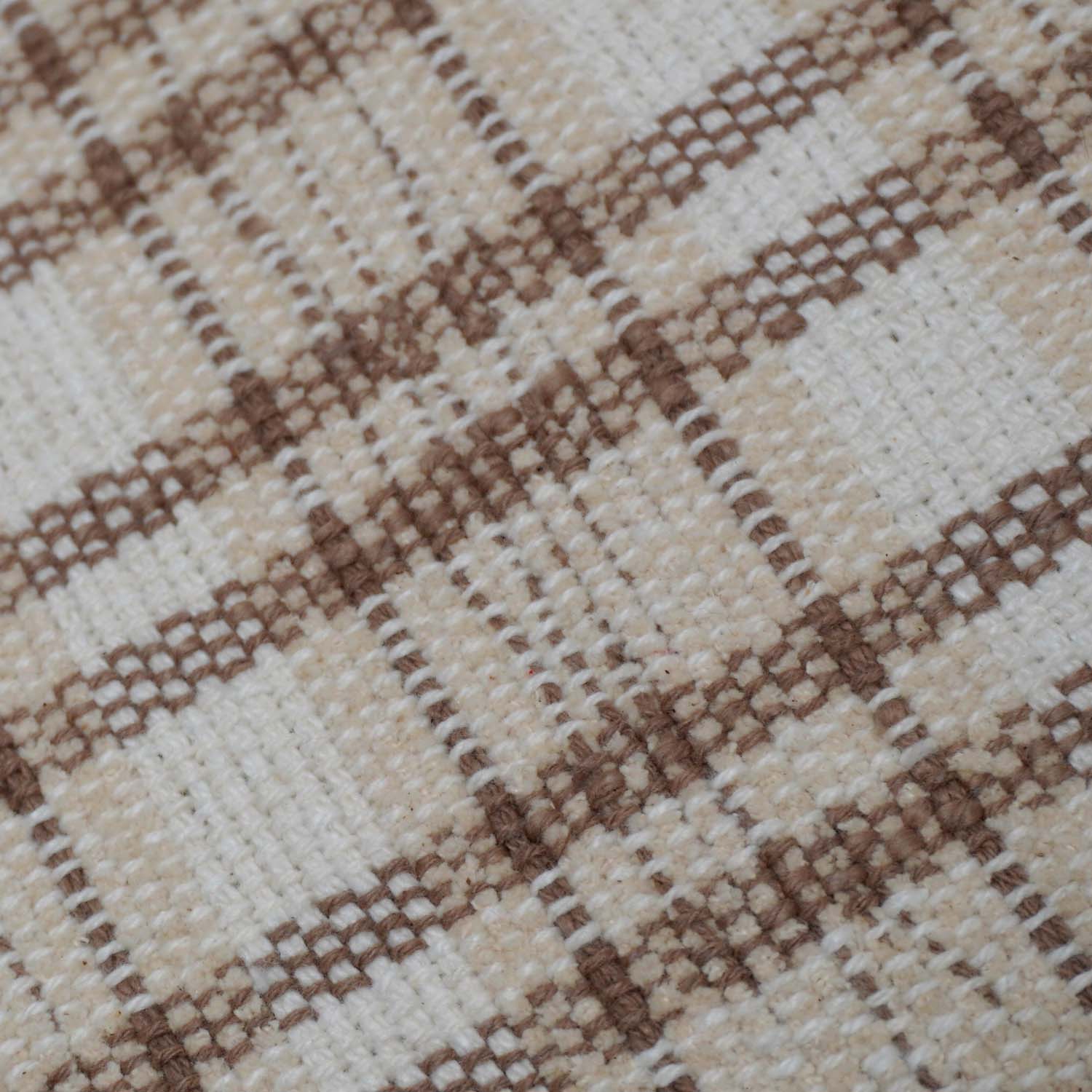 Handwoven Cotton Plaid Cushion Cover 45x45 cm | Beige & Ivory Check Pattern | Woven Decorative Throw Pillow Cover with Concealed Zip