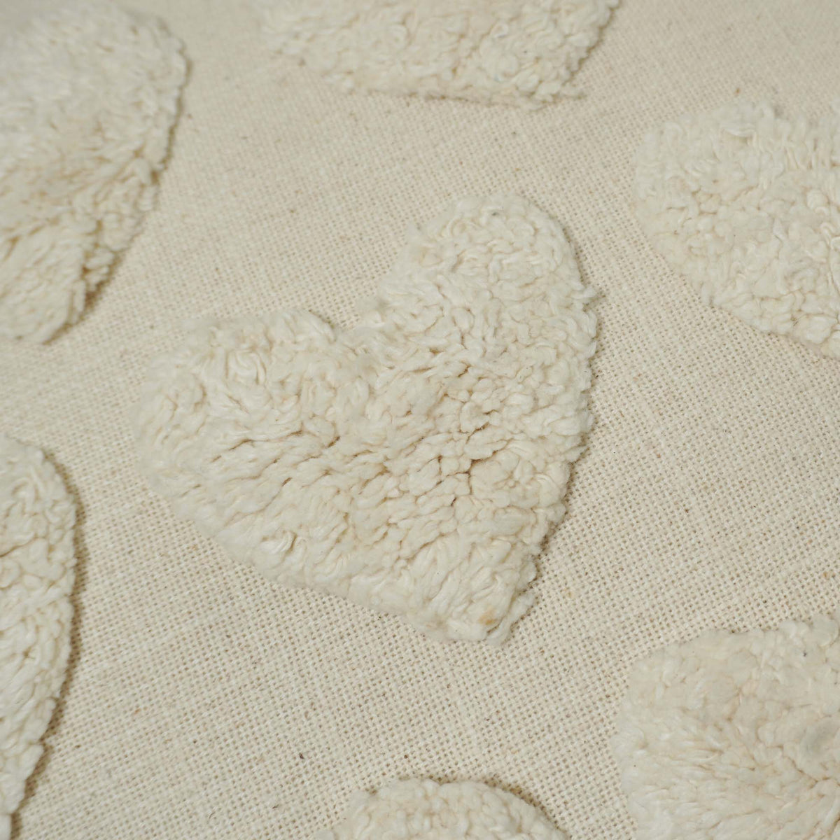 Hand Tufted Heart Cotton Cushion Cover 45x45 cm | Ivory Textured Decorative Throw Pillow Cover | Soft Boho Farmhouse Home Décor | Hidden Zipper