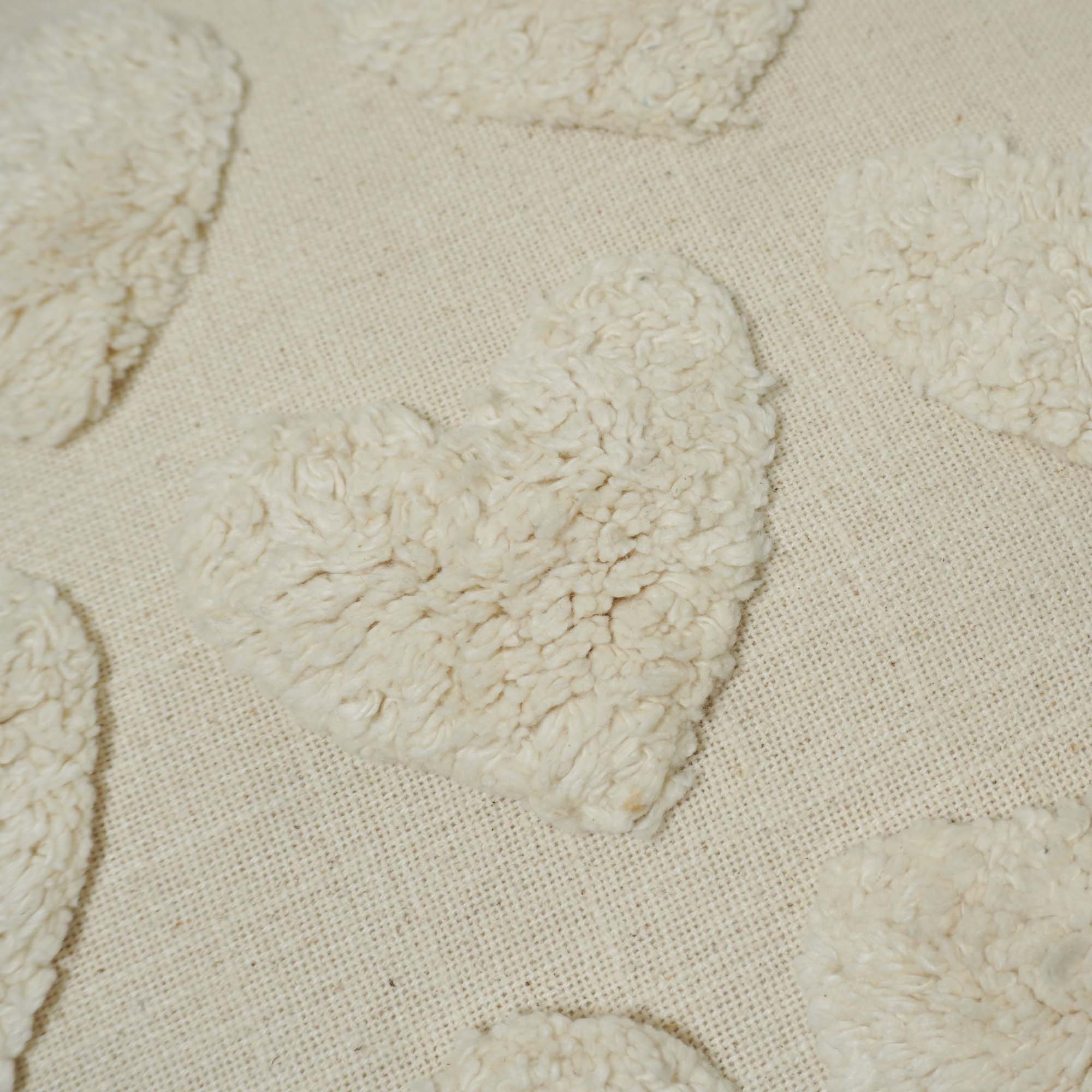 Hand Tufted Heart Cotton Cushion Cover 45x45 cm | Ivory Textured Decorative Throw Pillow Cover | Soft Boho Farmhouse Home Décor | Hidden Zipper