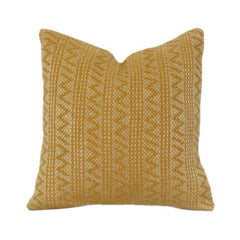 Mustard Yellow Geometric Embroidered Cotton Cushion Cover – Textured Boho Accent Pillow (18x18 Inch)