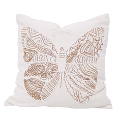 Hand Embroidered Butterfly Cotton Cushion Cover 45x45 cm | Beaded Decorative Throw Pillow Cover | Artisan Handmade Home Décor