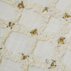 Ivory white grid textured tufted cotton cushion cover with metallic accents 45x45 cm