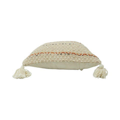 Handwoven Boho Cotton Cushion Cover with Tassels | Textured Handmade Pillow Cover | 45x45 cm