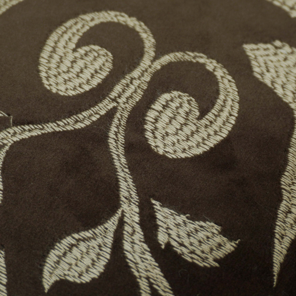 Brown and beige ornamental damask machine embroidered cushion cover 45x45 cm