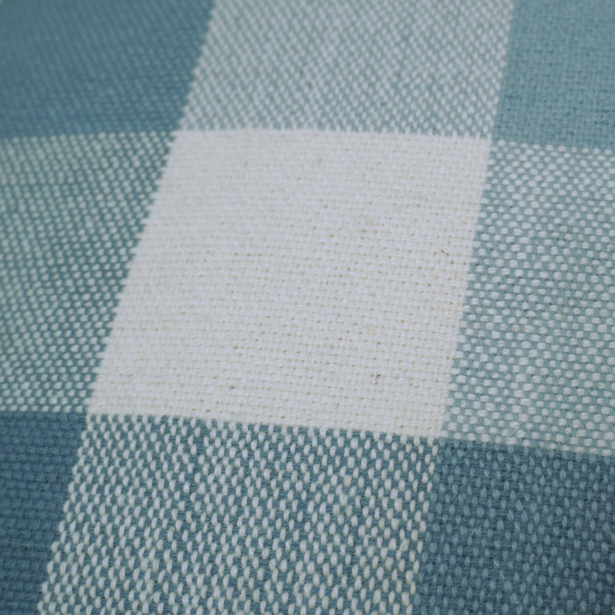 Handwoven Cotton Cushion Cover – Blue & Ivory Checkered Pattern with Fringe, 45 x 45 cm