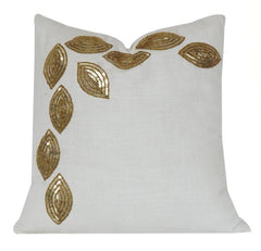 Luxury Gold Leaf Corner Embroidery Cushion Cover – Modern Cotton Throw Pillow