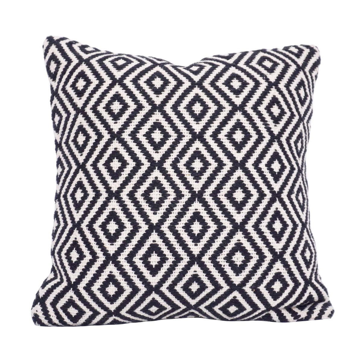 Handwoven Black & White Diamond Pattern Cotton Cushion Cover | Geometric Boho Throw Pillow Cover | 45x45 cm - Bulk manufacturer & supplier from Panipat, India