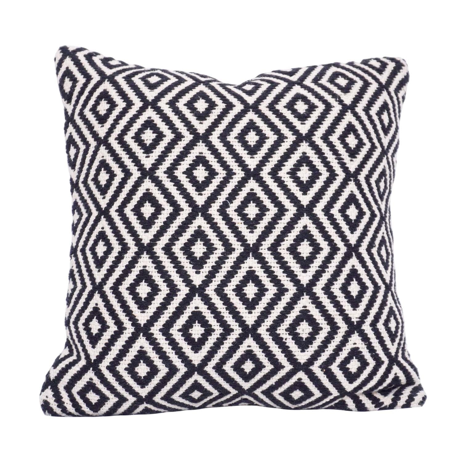Handwoven Black & White Diamond Pattern Cotton Cushion Cover | Geometric Boho Throw Pillow Cover | 45x45 cm