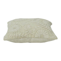 Ivory Floral Embroidered Cotton Cushion Cover | Textured Neutral Throw Pillow Cover | 18x18 Inch Decorative Cushion