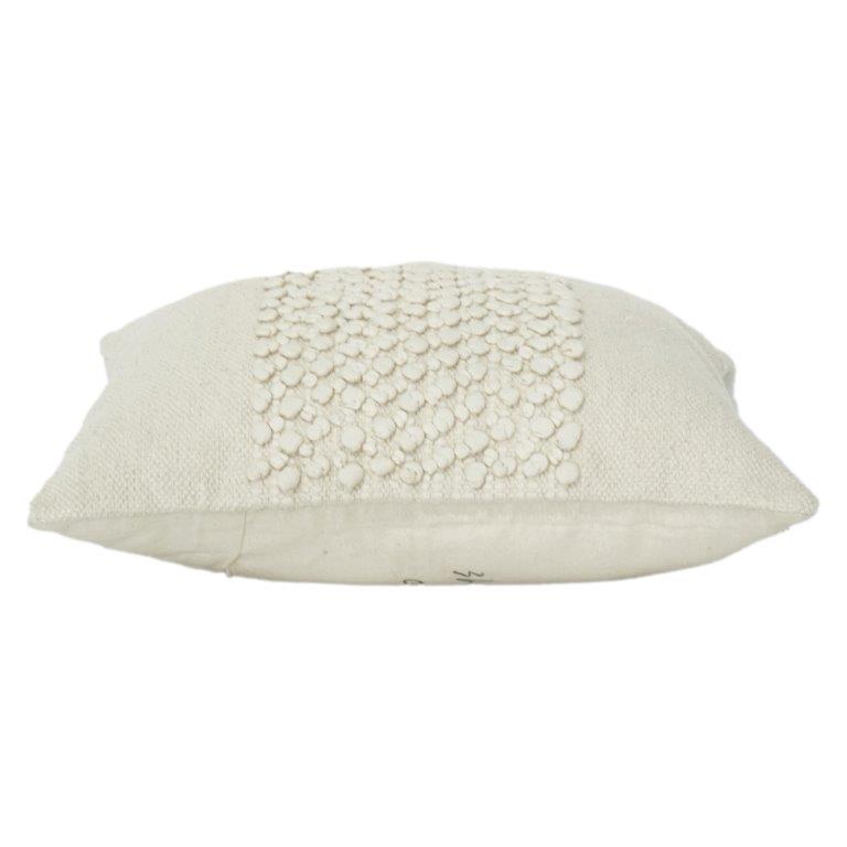 Handmade Textured Cotton Cushion Cover 45x45 cm | Neutral Boho Throw Pillow Case with Tufted Center Panel