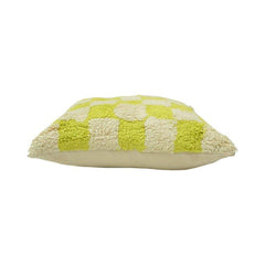 Tufted Checkerboard Cotton Cushion Cover – Lime Green & Ivory | 45x45 cm