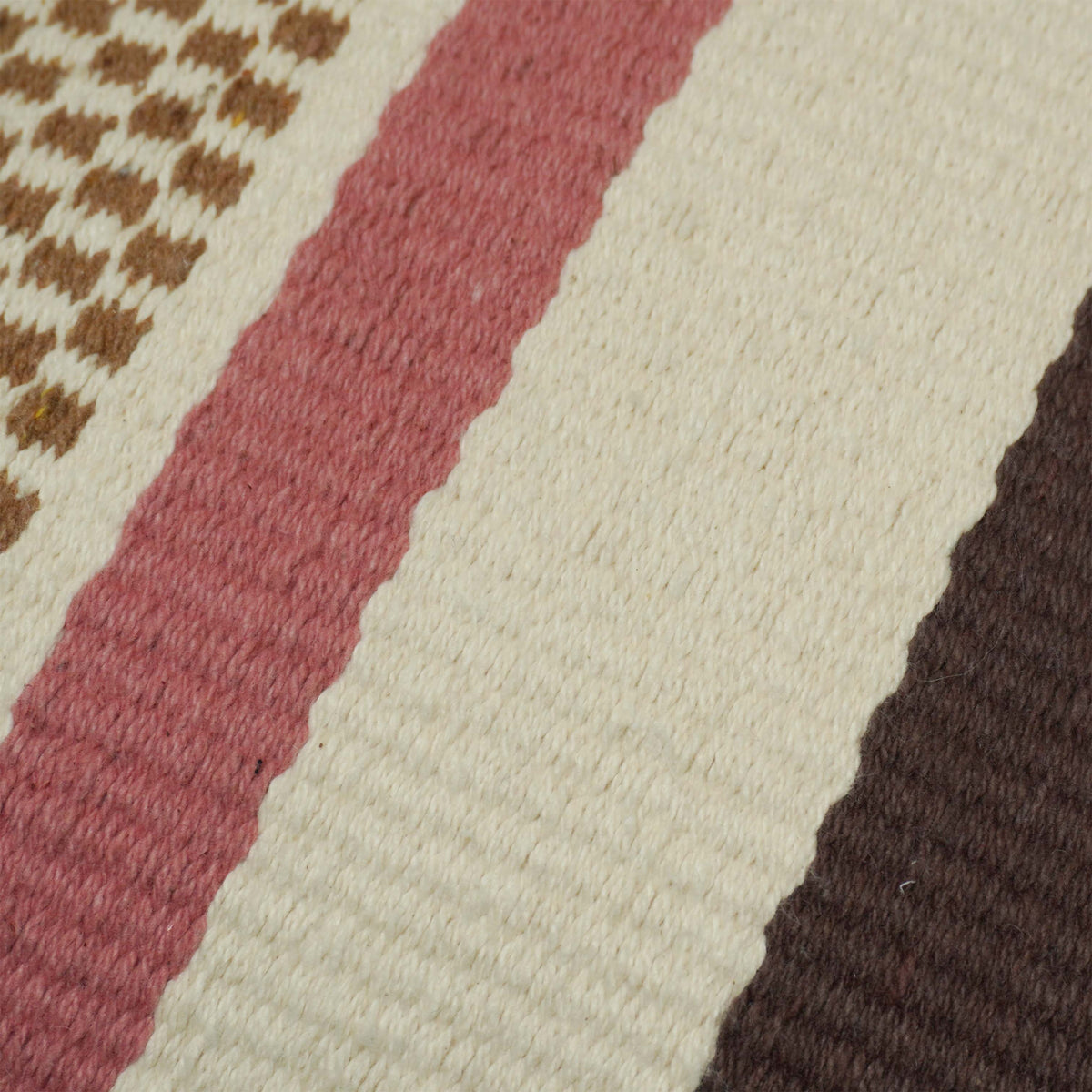 Handwoven Striped Cotton Cushion Cover 45x45 cm | Rustic Boho Woven Decorative Throw Pillow Cover | Brown, Ivory, Red & Pink | Hidden Zipper