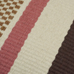 Handwoven Striped Cotton Cushion Cover 45x45 cm | Rustic Boho Woven Decorative Throw Pillow Cover | Brown, Ivory, Red & Pink | Hidden Zipper