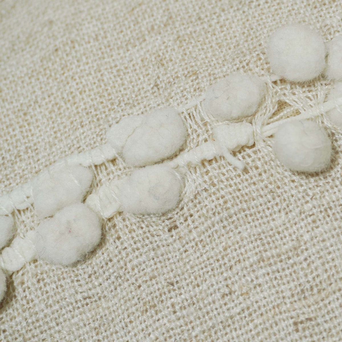 Handwoven Cotton Cushion Cover with Textured Pom Pom Stripes – 45 x 45 cm, Ivory