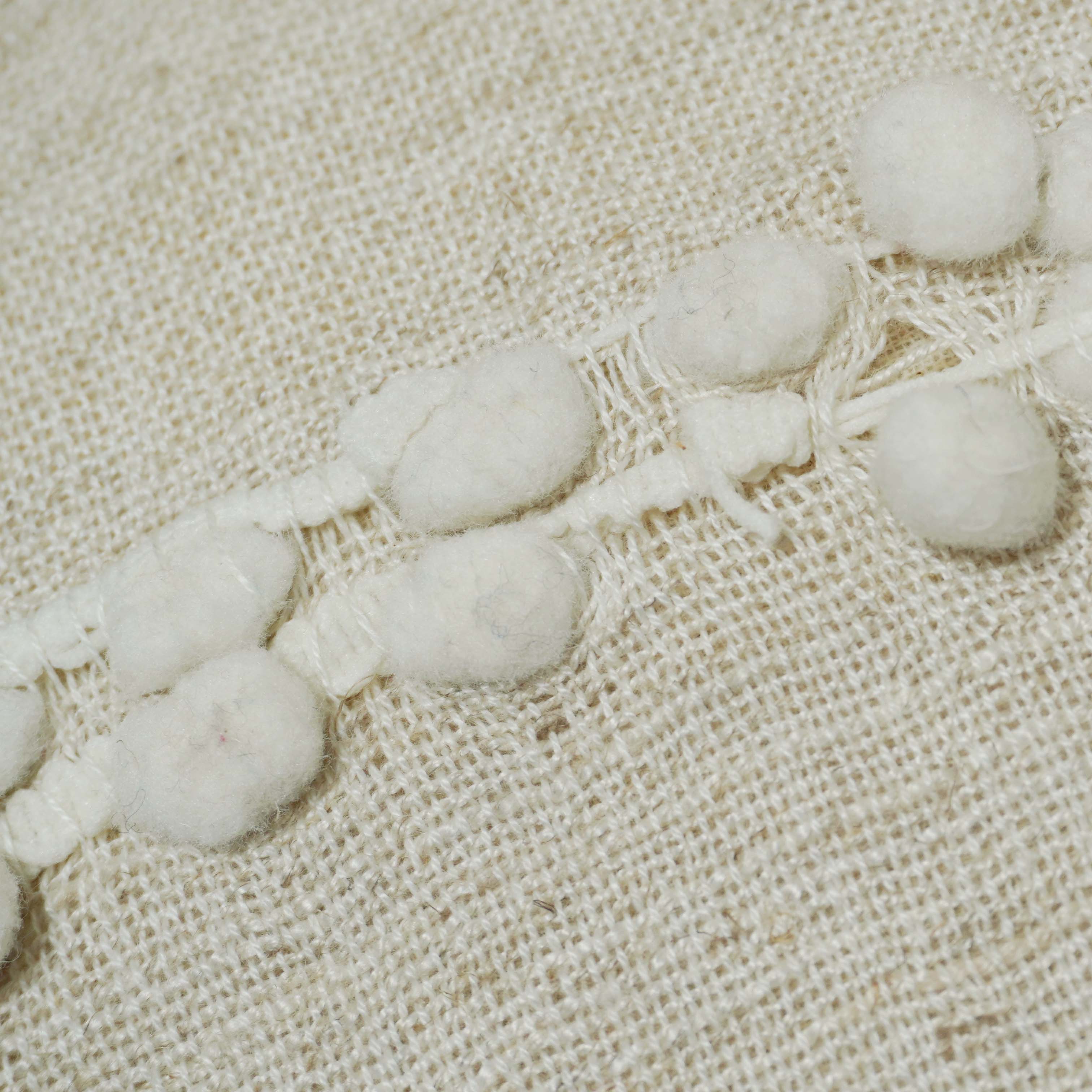 Handwoven Cotton Cushion Cover with Textured Pom Pom Stripes – 45 x 45 cm, Ivory