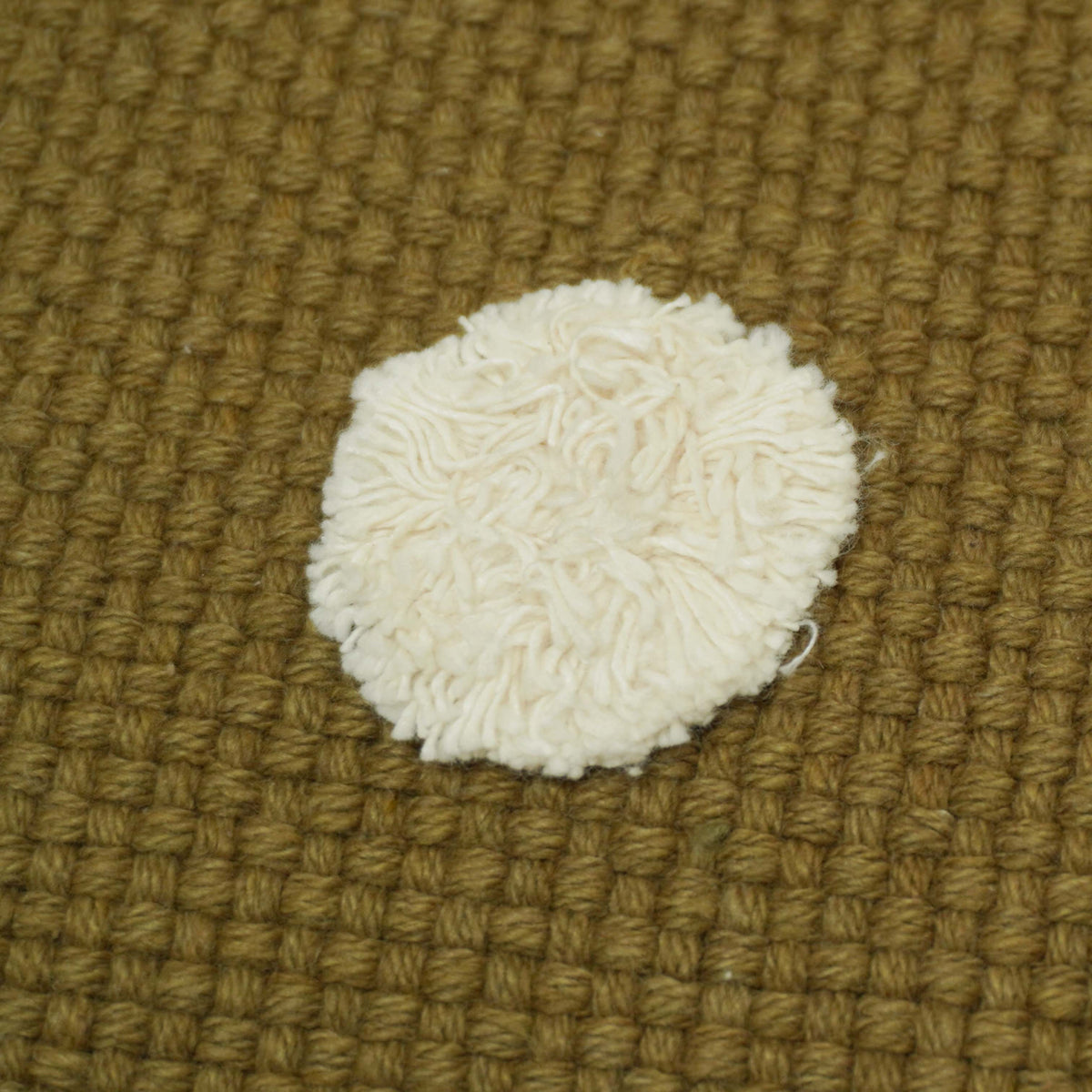 Olive brown tufted ball cotton cushion cover with cream detail 45x45 cm
