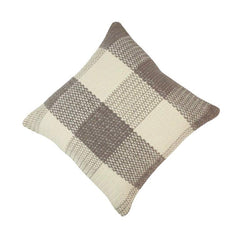 Handwoven Cotton Checkered Cushion Cover 45x45 cm | Artisan Woven Decorative Throw Pillow Cover in Natural & Taupe