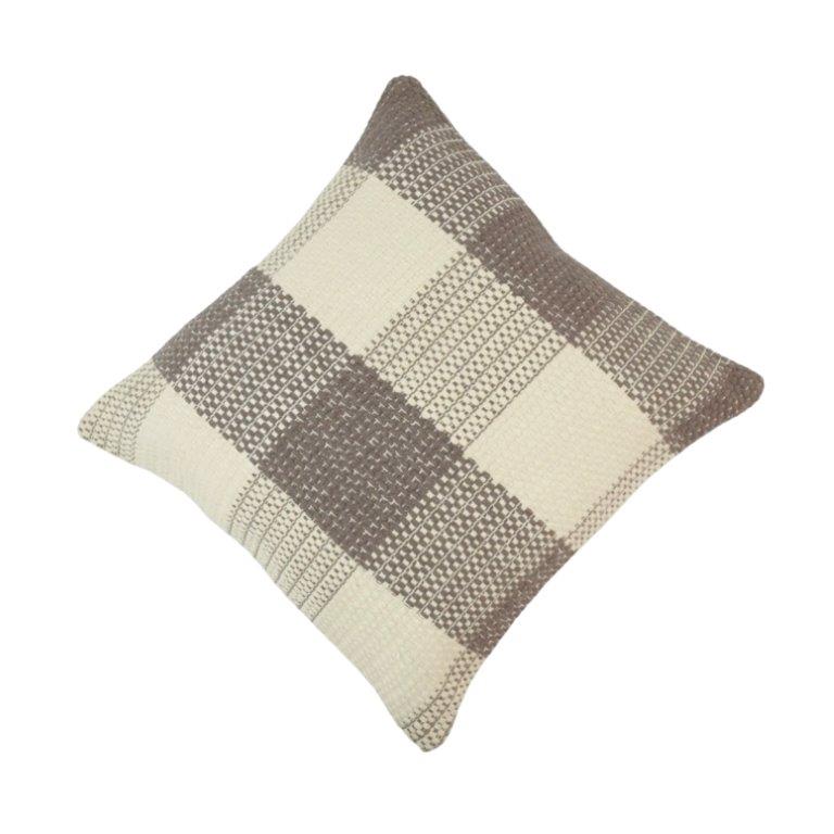 Handwoven Cotton Checkered Cushion Cover 45x45 cm | Artisan Woven Decorative Throw Pillow Cover in Natural & Taupe