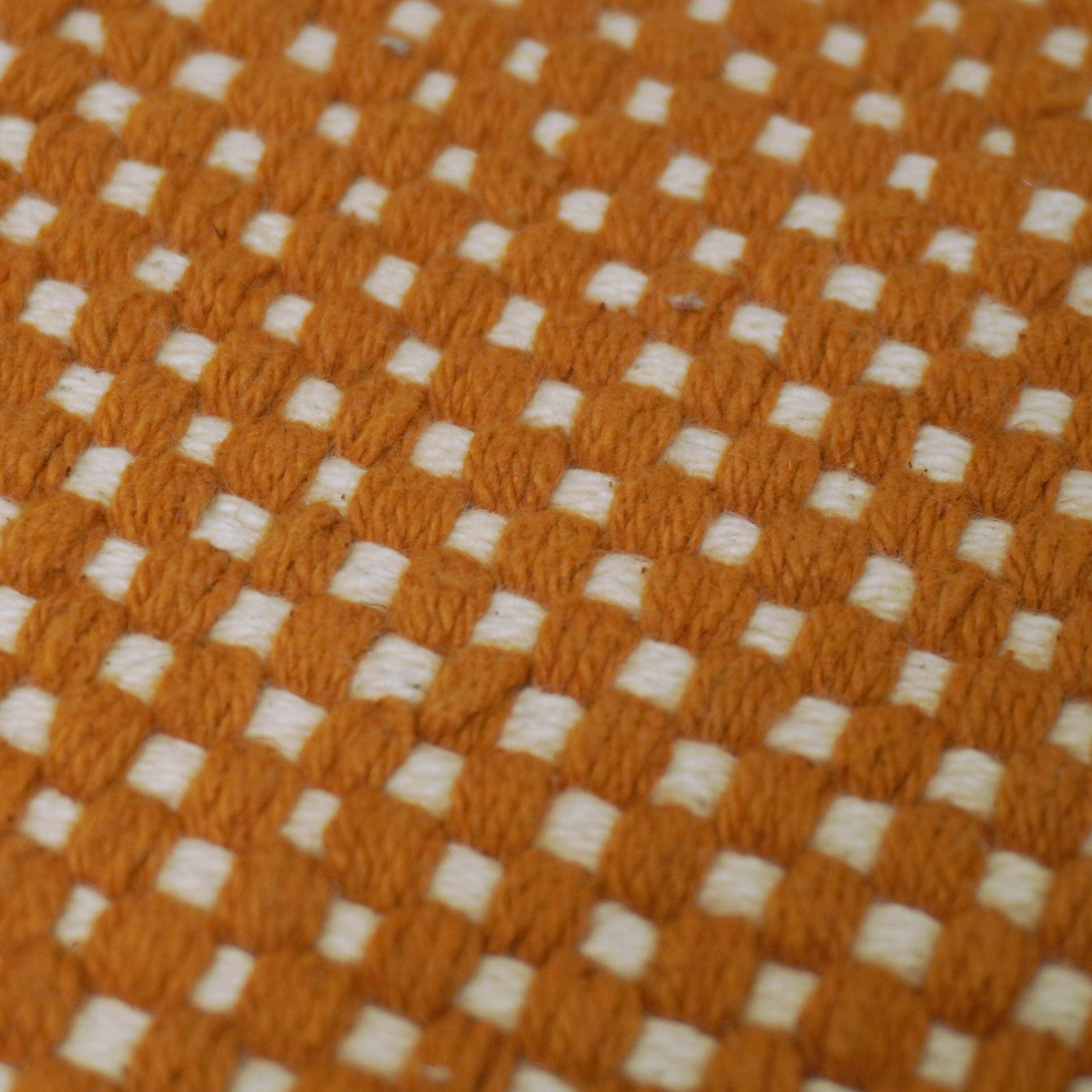 Handwoven Cotton Cushion Cover 35 x 50 cm – Rust Orange & Ivory Textured Lumbar Cushion with Fringe