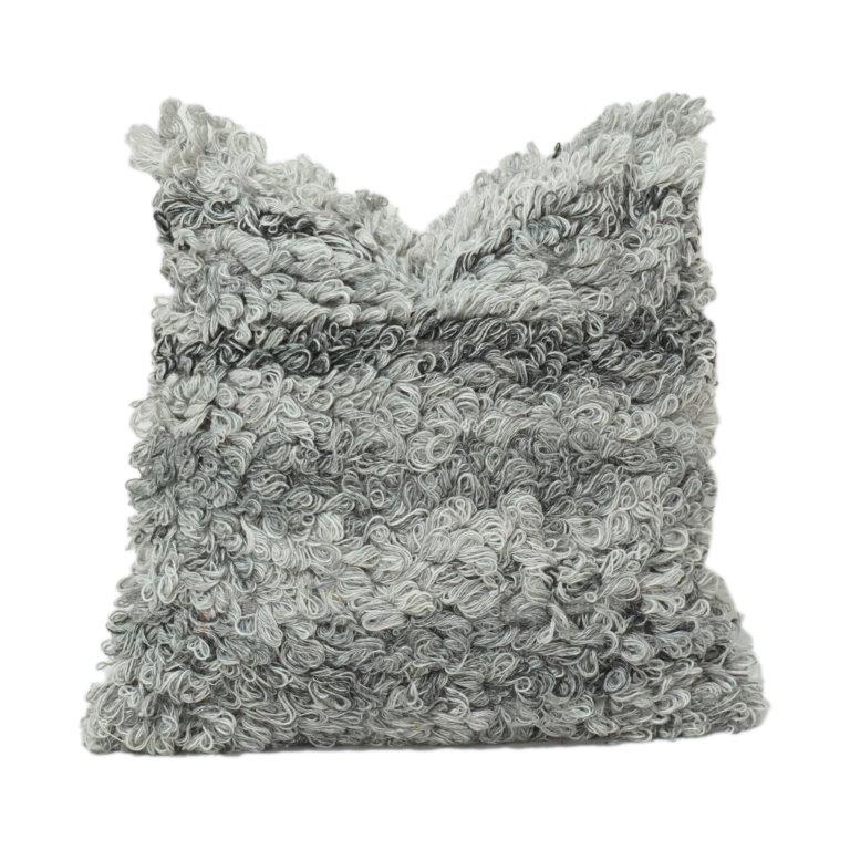 Handwoven Textured Wool Cushion Cover | Shaggy Loop Design | Soft Neutral Grey Throw Pillow | 18x18 Inch - Bulk manufacturer & supplier from Panipat, India