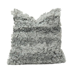 Handwoven Textured Wool Cushion Cover | Shaggy Loop Design | Soft Neutral Grey Throw Pillow | 18x18 Inch