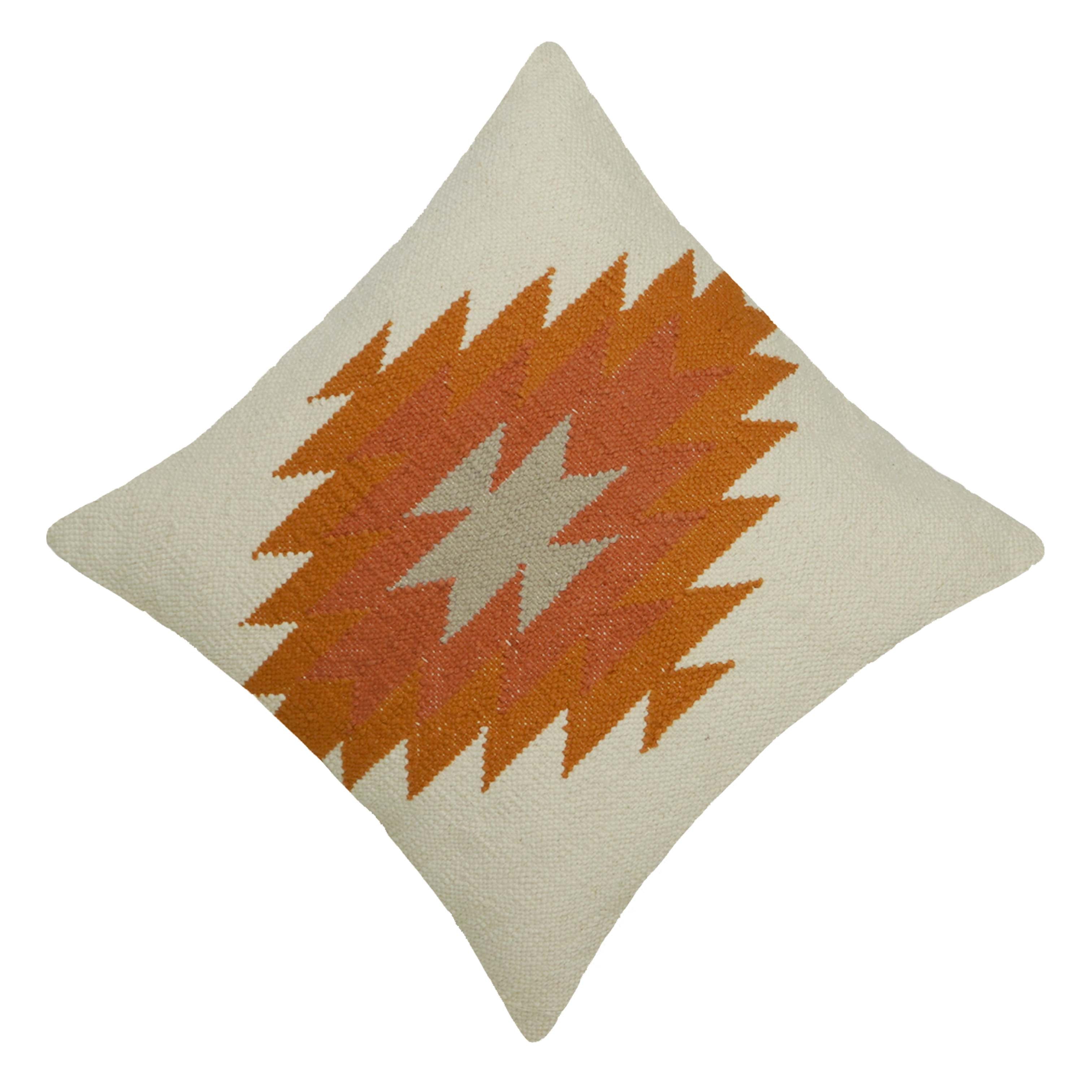 Handwoven Cotton Cushion Cover 45x45 cm | Geometric Tribal Pattern | Decorative Throw Pillow Cover | Boho Living Room & Sofa Cushion | Hidden Zipper