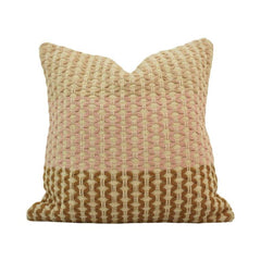 Handwoven Textured Cotton Cushion Cover – Beige & Blush Pink | 45x45 cm Decorative Throw Pillow Cover