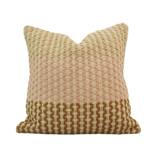 Beige & Blush Pink Geometric Handwoven Cotton Cushion Cover 45x45 cm