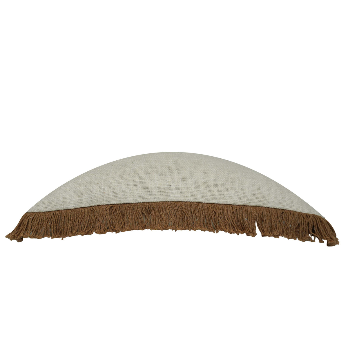 Handwoven Cotton Cushion Cover with Brown Fringe – 45 x 45 cm | Natural Ivory Textured Boho Accent Pillow Cover