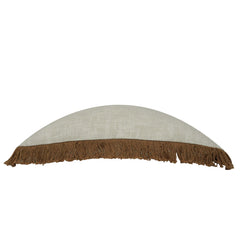 Handwoven Cotton Cushion Cover with Brown Fringe – 45 x 45 cm | Natural Ivory Textured Boho Accent Pillow Cover