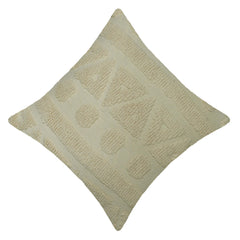 Hand Tufted Loop Cotton Cushion Cover 45x45 cm | Textured Geometric Boho Throw Pillow Cover | Ivory Decorative Cushion Cover | Concealed Zip | 18x18 Inch