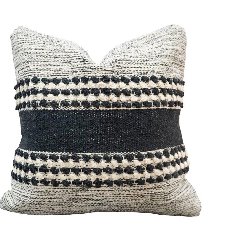 Handmade Black & White Woven Cotton Cushion Cover | Textured Boho Throw Pillow Cover | 45x45 cm - Bulk manufacturer & supplier from Panipat, India