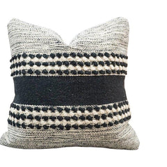 Handmade Black & White Woven Cotton Cushion Cover | Textured Boho Throw Pillow Cover | 45x45 cm