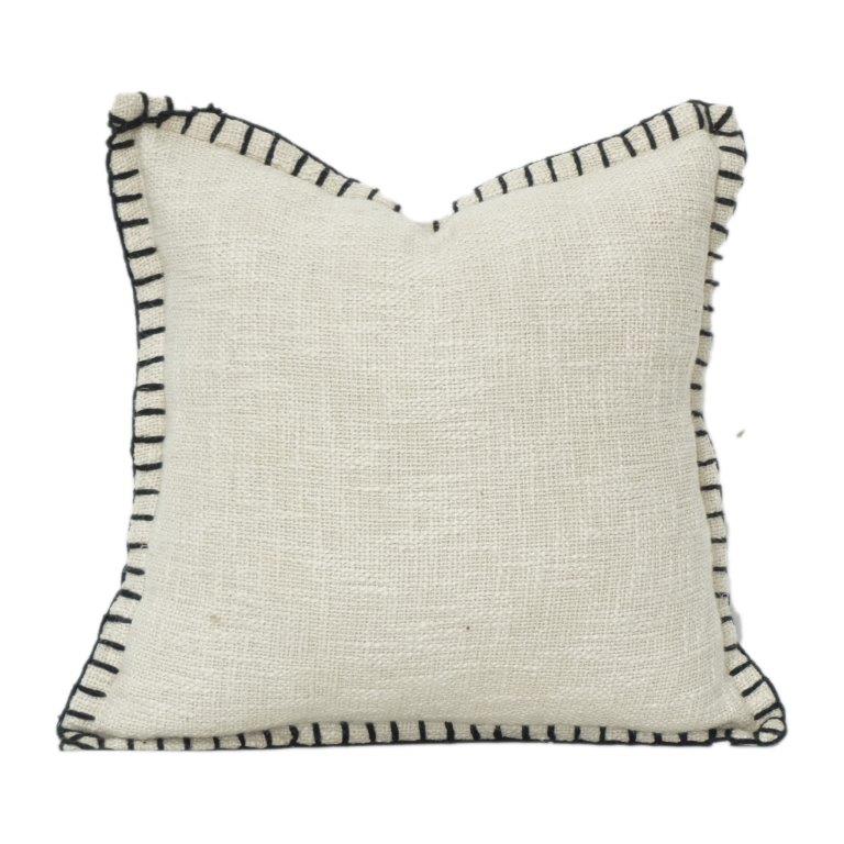 45x45 cm Handcrafted Cotton Cushion Cover with Black Whipstitch Border | Minimalist Neutral Throw Pillow Cover - Bulk manufacturer & supplier from Panipat, India