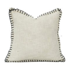 45x45 cm Handcrafted Cotton Cushion Cover with Black Whipstitch Border | Minimalist Neutral Throw Pillow Cover